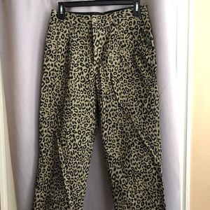 Cheetah print, wide leg, denim pants. Unworn.